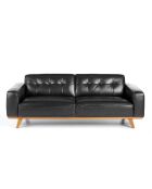 3-zitsbank in zwart/walnotenleer - 227x95x78 cm