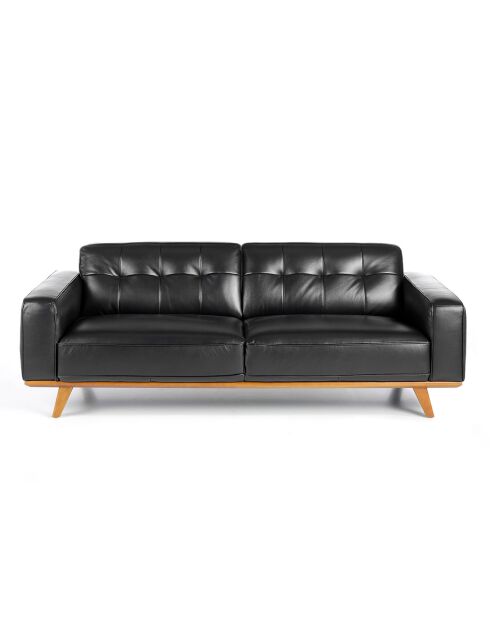 3-zitsbank in zwart/walnotenleer - 227x95x78 cm