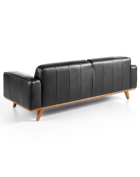 3-zitsbank in zwart/walnotenleer - 227x95x78 cm