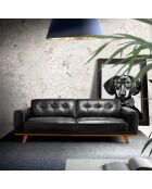 3-zitsbank in zwart/walnotenleer - 227x95x78 cm