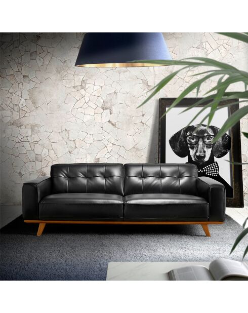 3-zitsbank in zwart/walnotenleer - 227x95x78 cm