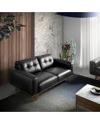 3-zitsbank in zwart/walnotenleer - 227x95x78 cm