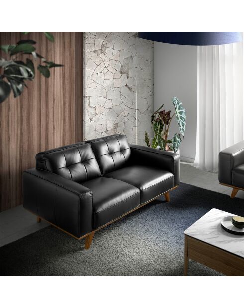 3-zitsbank in zwart/walnotenleer - 227x95x78 cm
