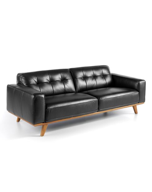 3-zitsbank in zwart/walnotenleer - 227x95x78 cm