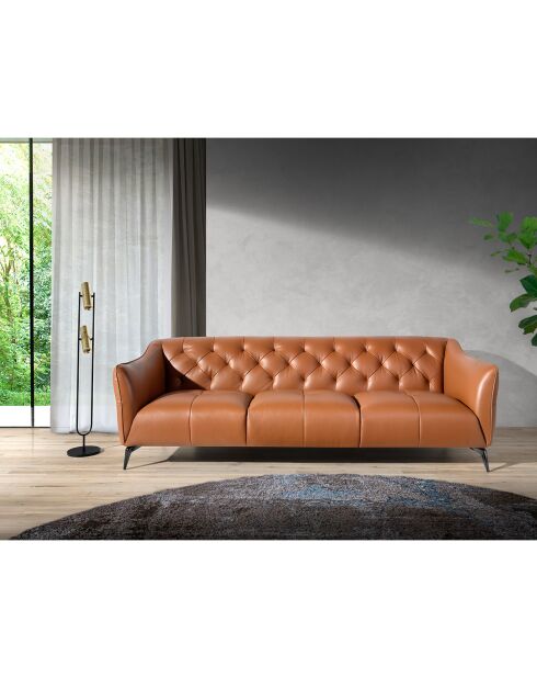Canapé 3 places en cuir brun/acier - 240x95x77 cm