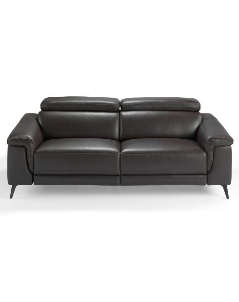 Canapé 3 places en cuir relax électrique chocolat/noir - 215x103x99 cm