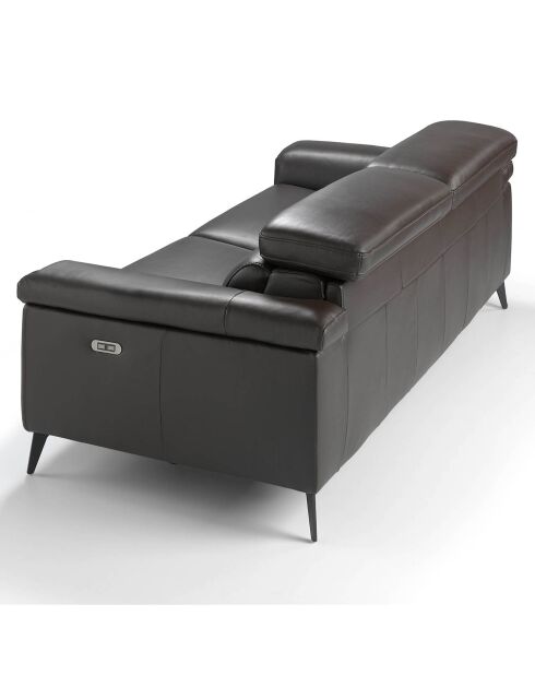 Canapé 3 places en cuir relax électrique chocolat/noir - 215x103x99 cm