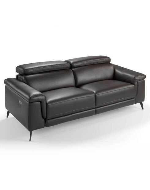 3-zits elektrische relaxbank in leer chocolade/zwart - 215x103x99 cm
