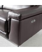 Canapé 3 places en cuir relax électrique chocolat/noir - 215x103x99 cm