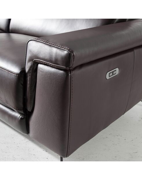 3-zits elektrische relaxbank in leer chocolade/zwart - 215x103x99 cm