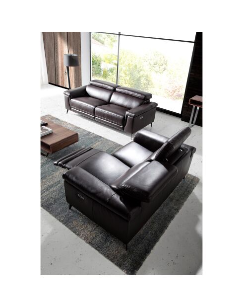 Canapé 3 places en cuir relax électrique chocolat/noir - 215x103x99 cm