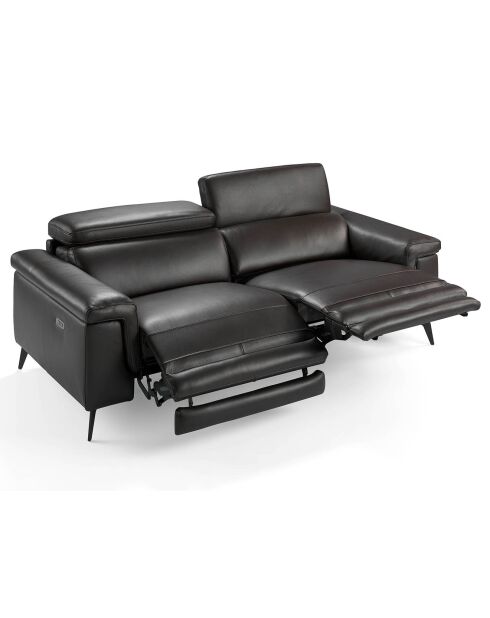 Canapé 3 places en cuir relax électrique chocolat/noir - 215x103x99 cm