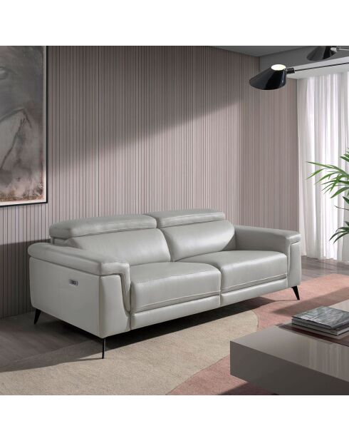 Canapé 3 places en cuir relax électrique gris/noir - 215x103x99 cm