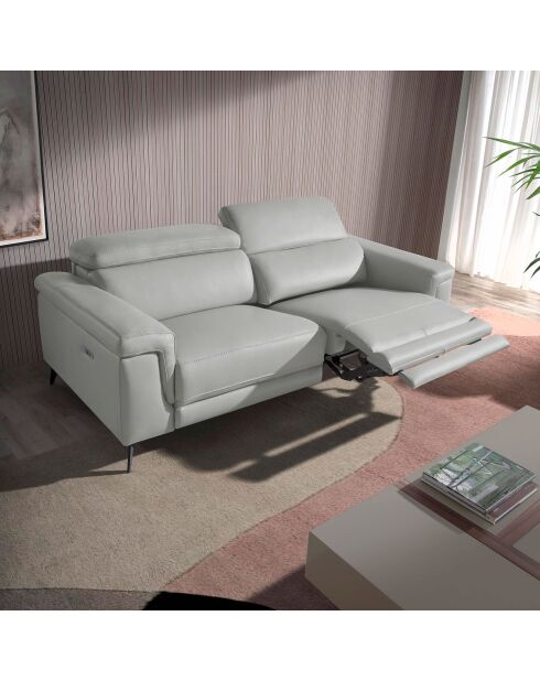 Canapé 3 places en cuir relax électrique gris/noir - 215x103x99 cm
