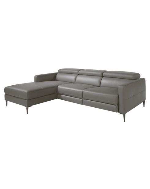 Canapé d'angle gauche en cuir relax électrique gris foncé - 258x173x75 cm