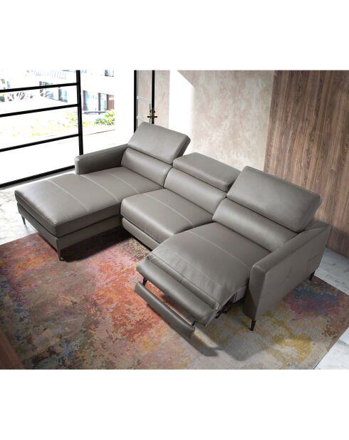 Canapé d'angle gauche en cuir relax électrique gris foncé - 258x173x75 cm