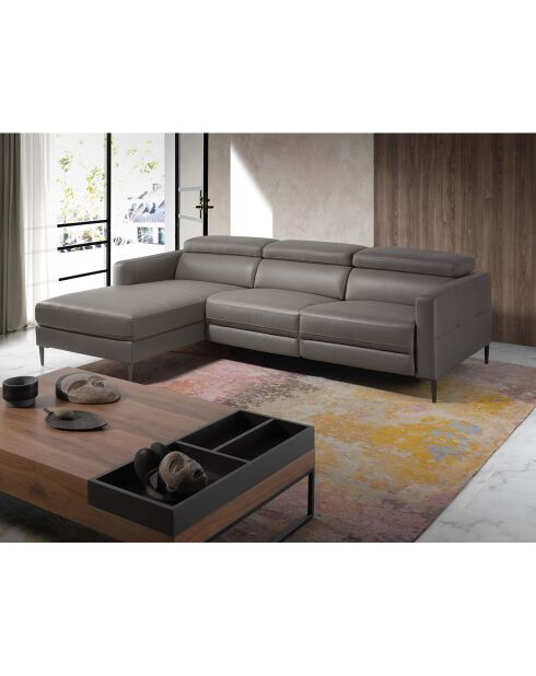 Canapé d'angle gauche en cuir relax électrique gris foncé - 258x173x75 cm