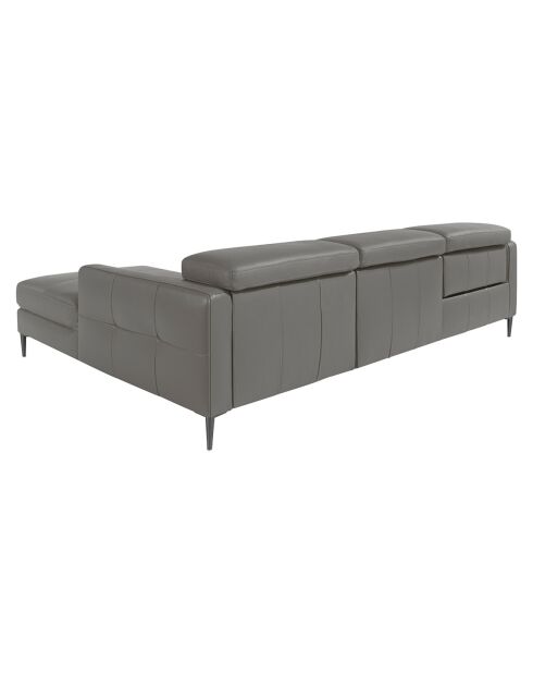 Dunkelgraues elektrisches Relax-Ecksofa aus Leder für rechts - 258x173x75 cm