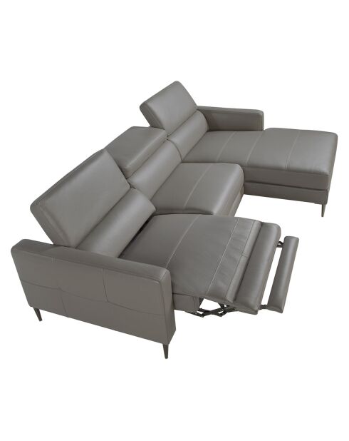 Canapé d'angle droit en cuir relax électrique gris foncé - 258x173x75 cm