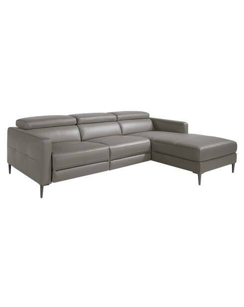 Canapé d'angle droit en cuir relax électrique gris foncé - 258x173x75 cm