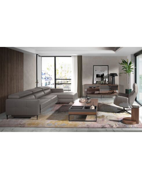 Dunkelgraues elektrisches Relax-Ecksofa aus Leder für rechts - 258x173x75 cm