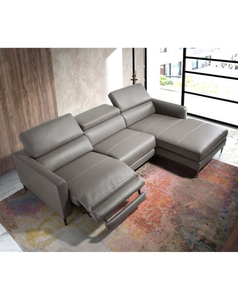 Dunkelgraues elektrisches Relax-Ecksofa aus Leder für rechts - 258x173x75 cm