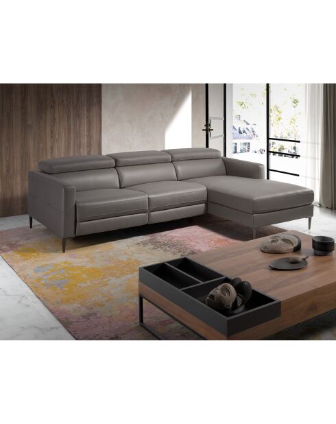 Dunkelgraues elektrisches Relax-Ecksofa aus Leder für rechts - 258x173x75 cm