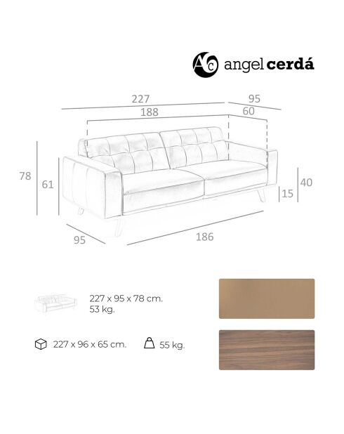 3-Sitzer-Sofa aus Sandleder - 227x95x78 cm
