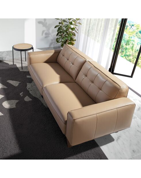 Canapé 3 places en cuir sable - 227x95x78 cm