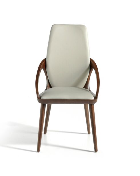 Silla de mesa de comedor de piel sintética blanca/marrón - 52x62x100 cm