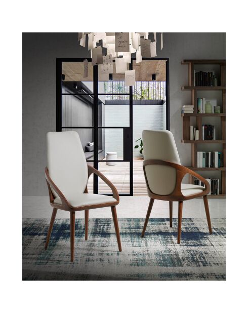 Silla de mesa de comedor de piel sintética blanca/marrón - 52x62x100 cm