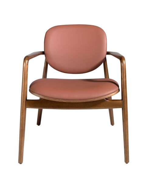 Chaise de salle à manger avec accoudoirs en éco-cuir marron/noyer - 65x64x75 cm