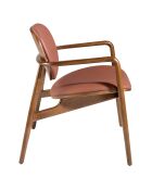 Chaise de salle à manger avec accoudoirs en éco-cuir marron/noyer - 65x64x75 cm