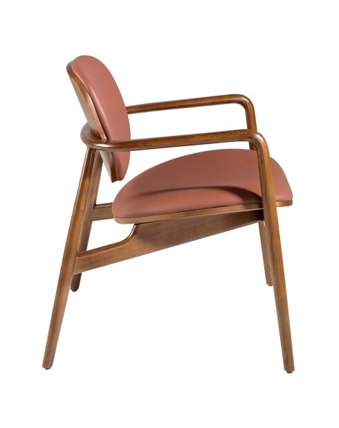 Chaise de salle à manger avec accoudoirs en éco-cuir marron/noyer - 65x64x75 cm