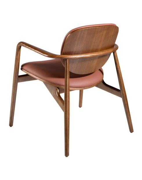 Chaise de salle à manger avec accoudoirs en éco-cuir marron/noyer - 65x64x75 cm