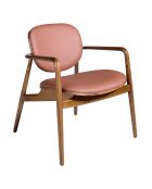 Chaise de salle à manger avec accoudoirs en éco-cuir marron/noyer - 65x64x75 cm
