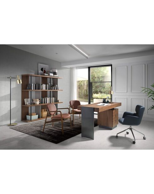 Esszimmerstuhl mit Armlehnen aus Kunstleder in Braun/Nussbaum - 65x64x75 cm