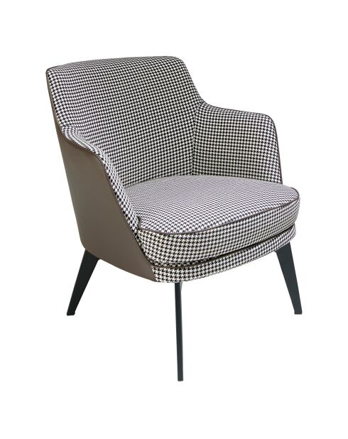 Sessel aus Stoff mit Hahnentrittmuster und Rückenlehne aus grau/schwarzem Kunstleder - 75x75x82 cm