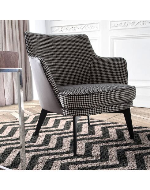 Fauteuil en tissu pied-de-poule dossier en simili cuir gris /noir - 75x75x82 cm