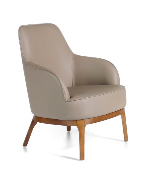 Fauteuil en simili-cuir beige/noyer - 71x71x90 cm