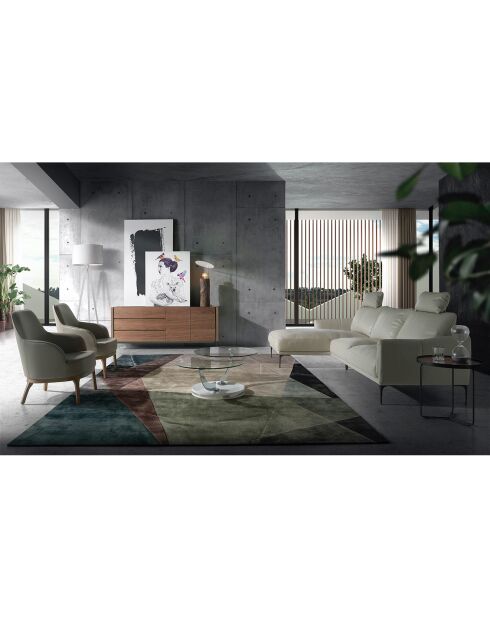 Fauteuil en simili-cuir beige/noyer - 71x71x90 cm