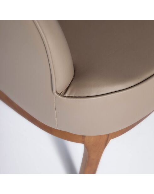 Fauteuil en simili-cuir beige/noyer - 71x71x90 cm
