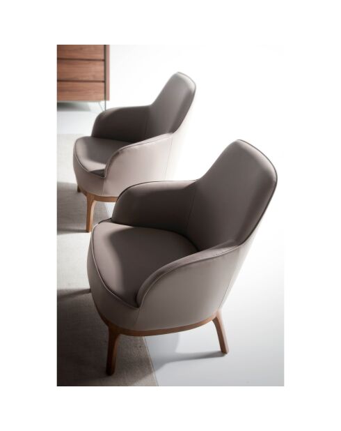 Fauteuil en simili-cuir beige/noyer - 71x71x90 cm