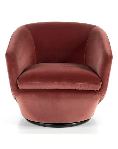 Fauteuil pivotant velours et base en acier saumon rose/acier inoxydable - 78x78x70 cm