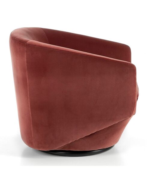 Fauteuil pivotant velours et base en acier saumon rose/acier inoxydable - 78x78x70 cm