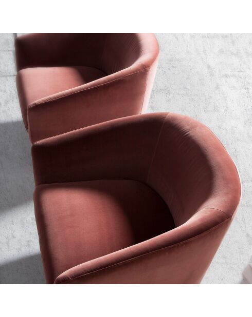 Fauteuil pivotant velours et base en acier saumon rose/acier inoxydable - 78x78x70 cm