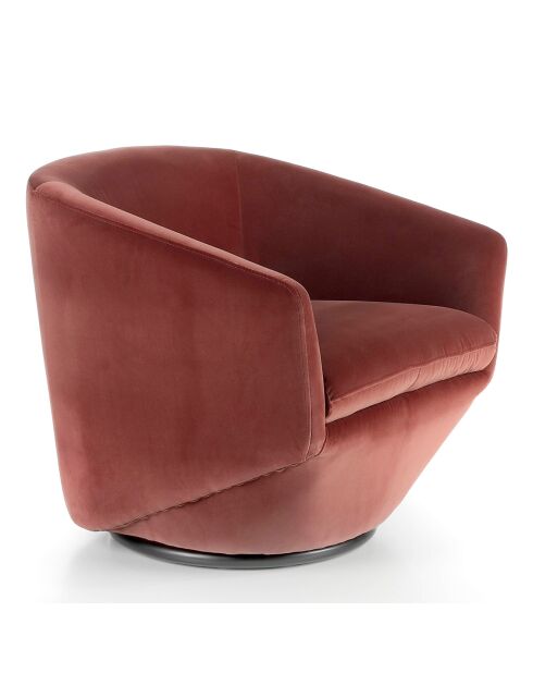 Fauteuil pivotant velours et base en acier saumon rose/acier inoxydable - 78x78x70 cm