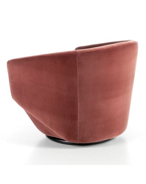 Fauteuil pivotant velours et base en acier saumon rose/acier inoxydable - 78x78x70 cm