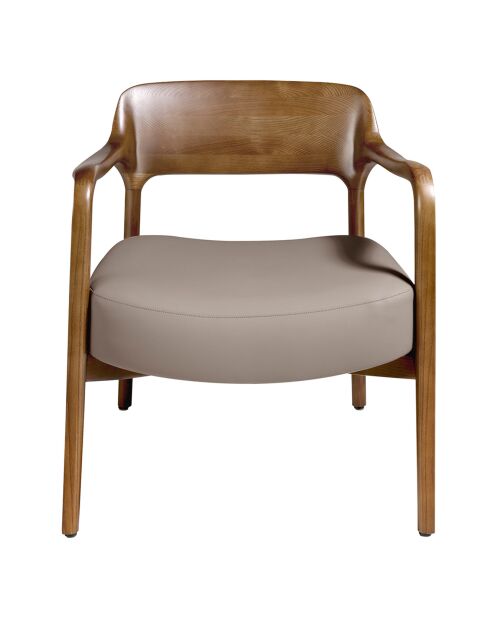 Fauteuil tapissé en eco-cuir frêne teinté noyer - 70x62x72 cm