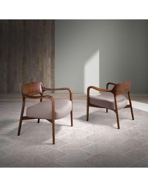 Fauteuil tapissé en eco-cuir frêne teinté noyer - 70x62x72 cm